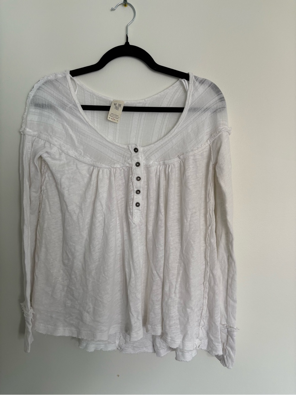 Free People/ We the Free White Long-Sleeve Henley Peasant Top